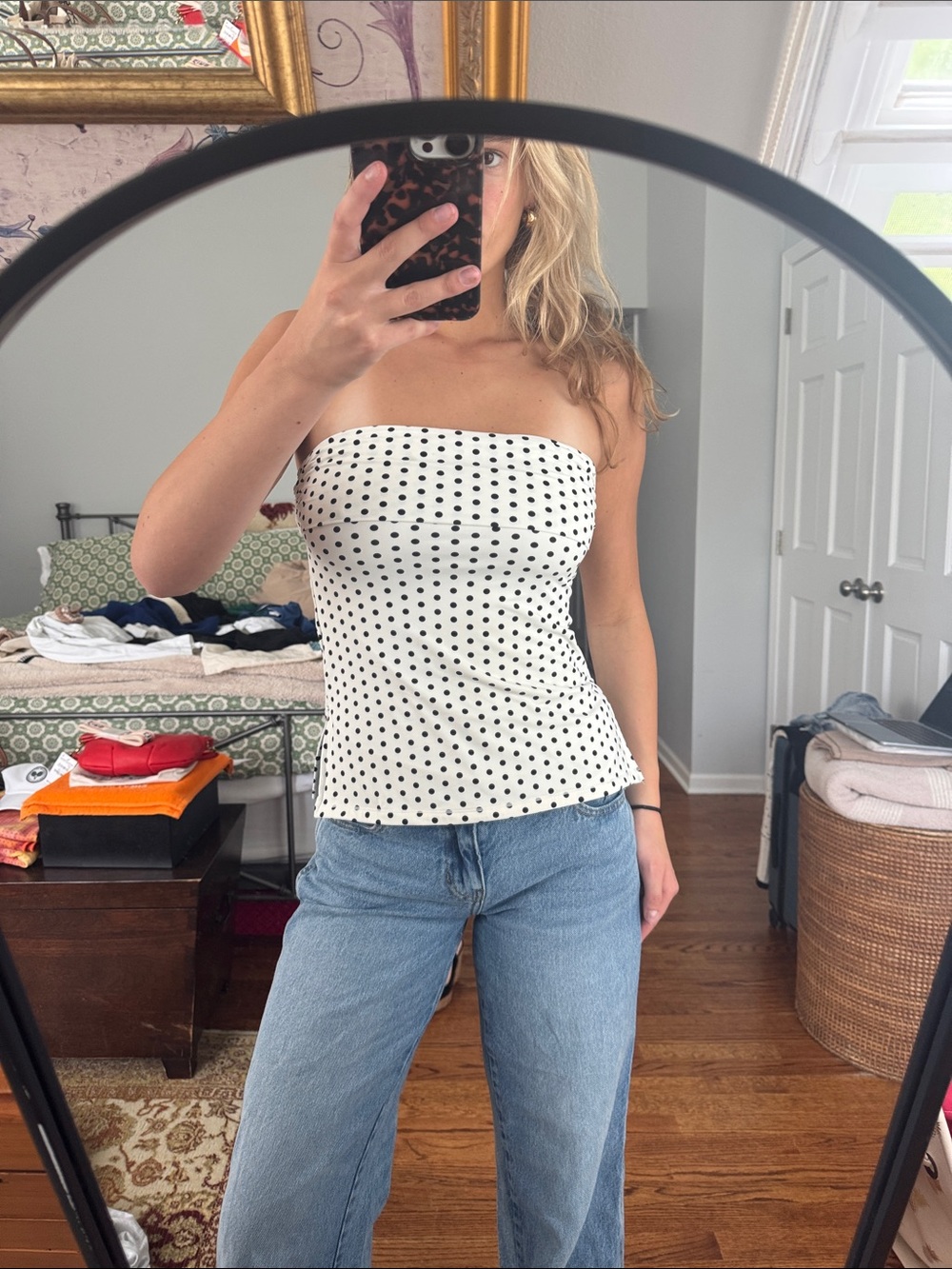 Polka Dot Strapless Tube Top in White and Black